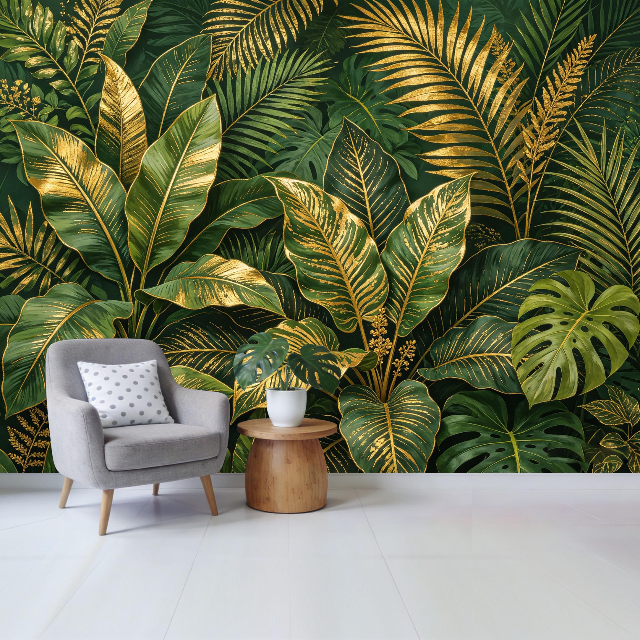 Qzlithotic Yq2605250030 Custom Size Wall Mural Tropical Botanical Gold Leaf Foliage Textured Modern Selfadhesive Wall Fabric Removable Wallpaper For Home Office Decor