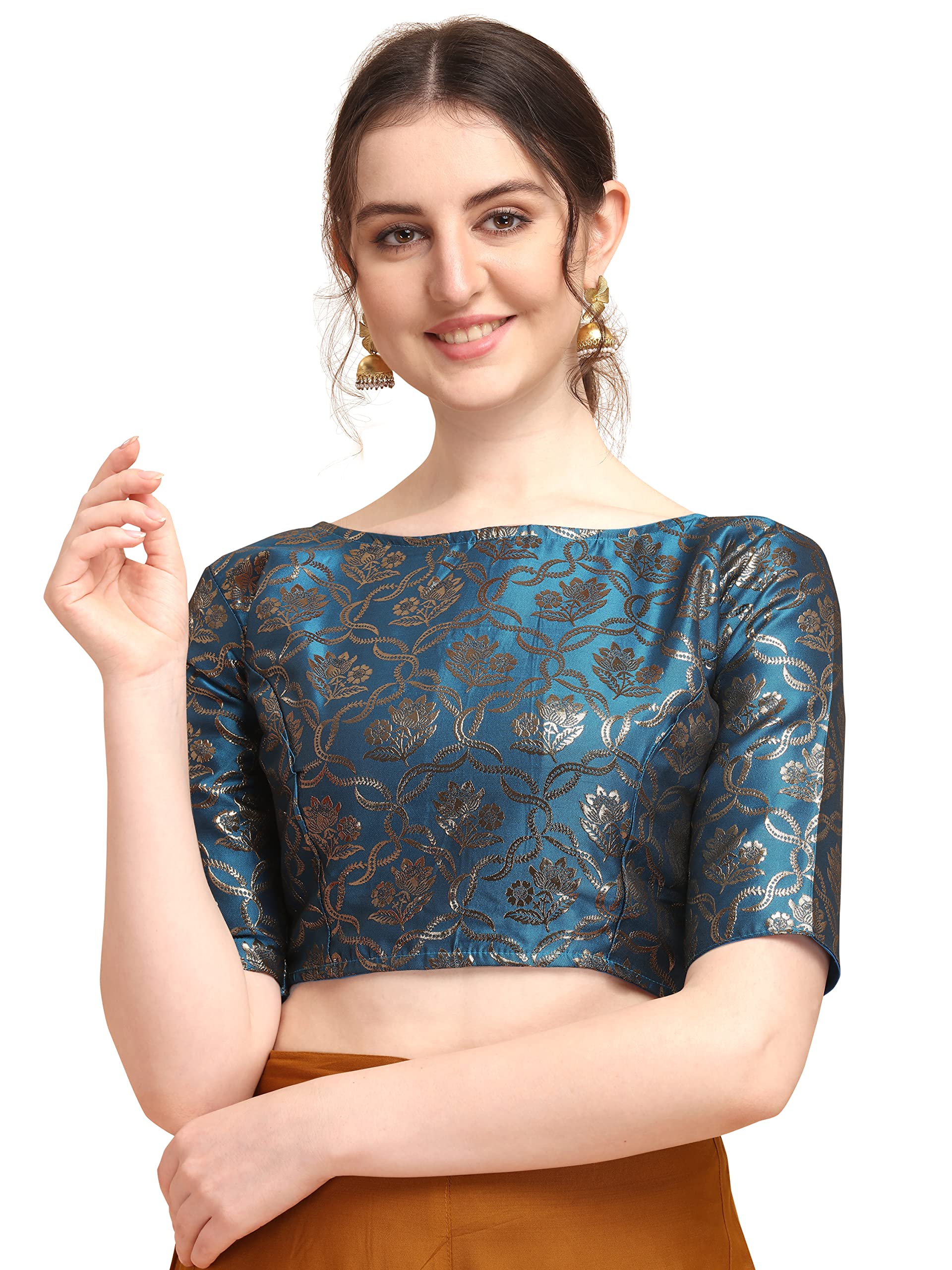 Oomph! Jacquard Blue Readymade Blouse For Women - Rbbl162L