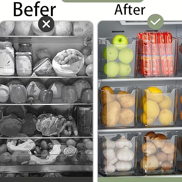 4 contenitori per frigorifero, in plastica trasparente, impilabili, per mensole laterali, frutta, verdura, uova, organizzazione della cucina, trasparenti - 3