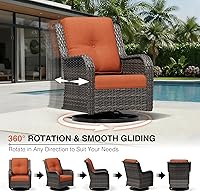 Vista 3 de Joyside Silla mecedora giratoria para exteriores para patio, mecedora de mimbre para exteriores con cojines de tela de olefina adecuada para porche