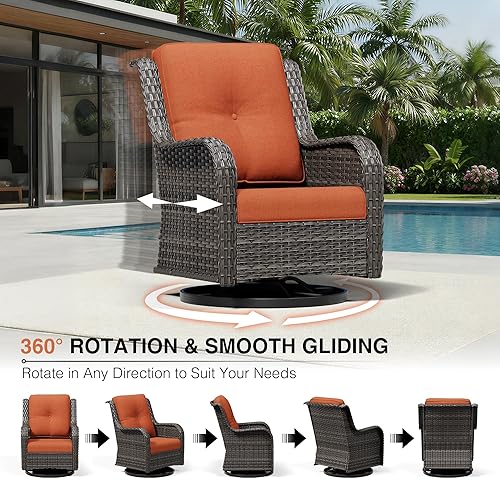 Miniatura 3 de Joyside Silla mecedora giratoria para exteriores para patio, mecedora de mimbre para exteriores con cojines de tela de olefina adecuada para porche