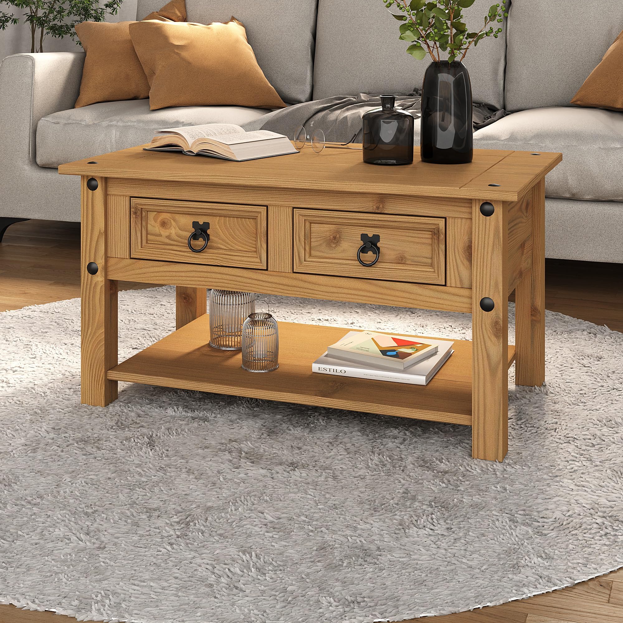 Corona Coffee Table 2 Drawer Mexican Solid Pine Wood Occasional ...