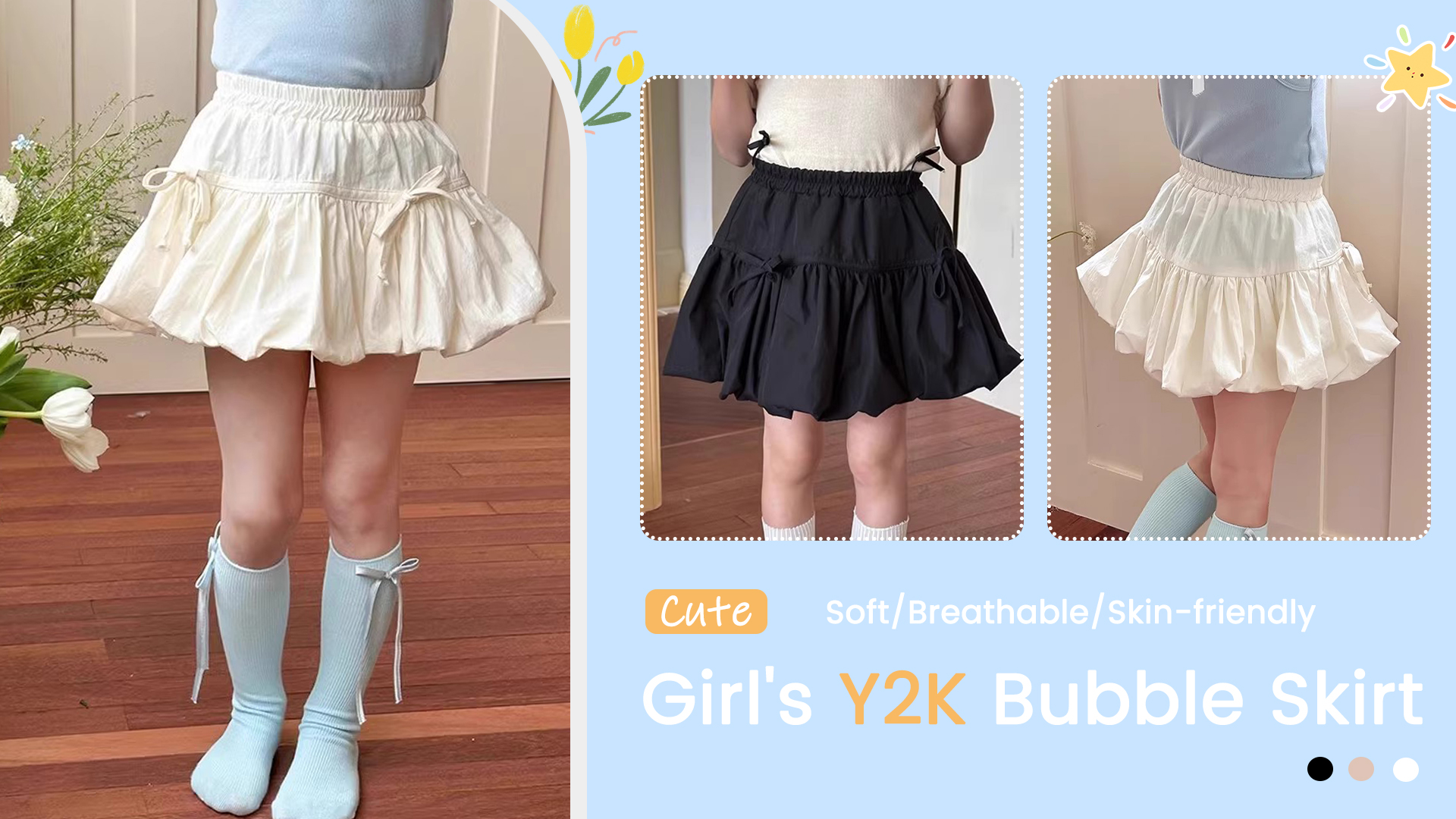Girl's Y2K Bubble Skirt Elastic Waist Ruffled Mini Skirts Skort