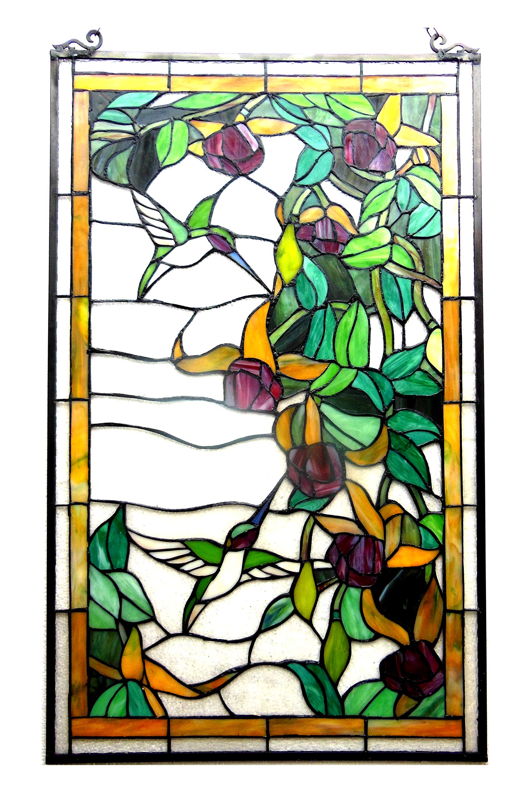 RADIANCE goods Tiffany-Glass Hummingbirds Design Window Panel 20x32