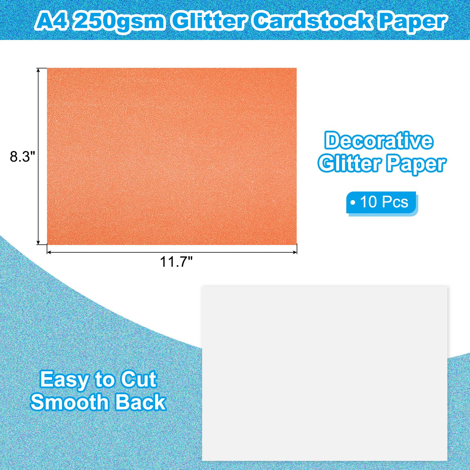 PATIKIL Orange Glitter Cardstock Paper, A4 10 Sheets, 250gsm, Sparkly, DIY Art Projects, Wedding Party - Image 2