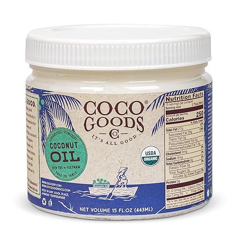 CocoGoodsCo Aceite de coco virgen orgánico de origen único, prensado en frío, sin gluten, sin OMG, sin colesterol (15 onzas líquidas)