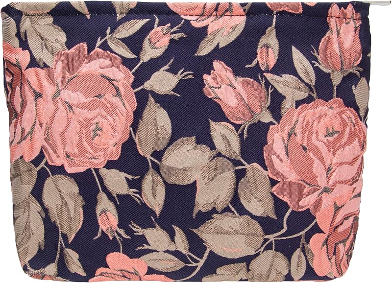 Necessaire plana de maquiagem PAZIMIIK com zíper, Rose Black Blue