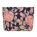 PAZIMIIK Makeup Bag Large Cotton Zipper Pouch for Purse Travel Canvas Make Up Organizer for Women Cosmetic,Rose Black Blue