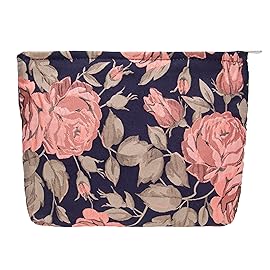 PAZIMIIK Makeup Bag Large Cotton Zipper Pouch for Purse Travel Canvas Make Up Organizer for Women Cosmetic,Rose Black Blue