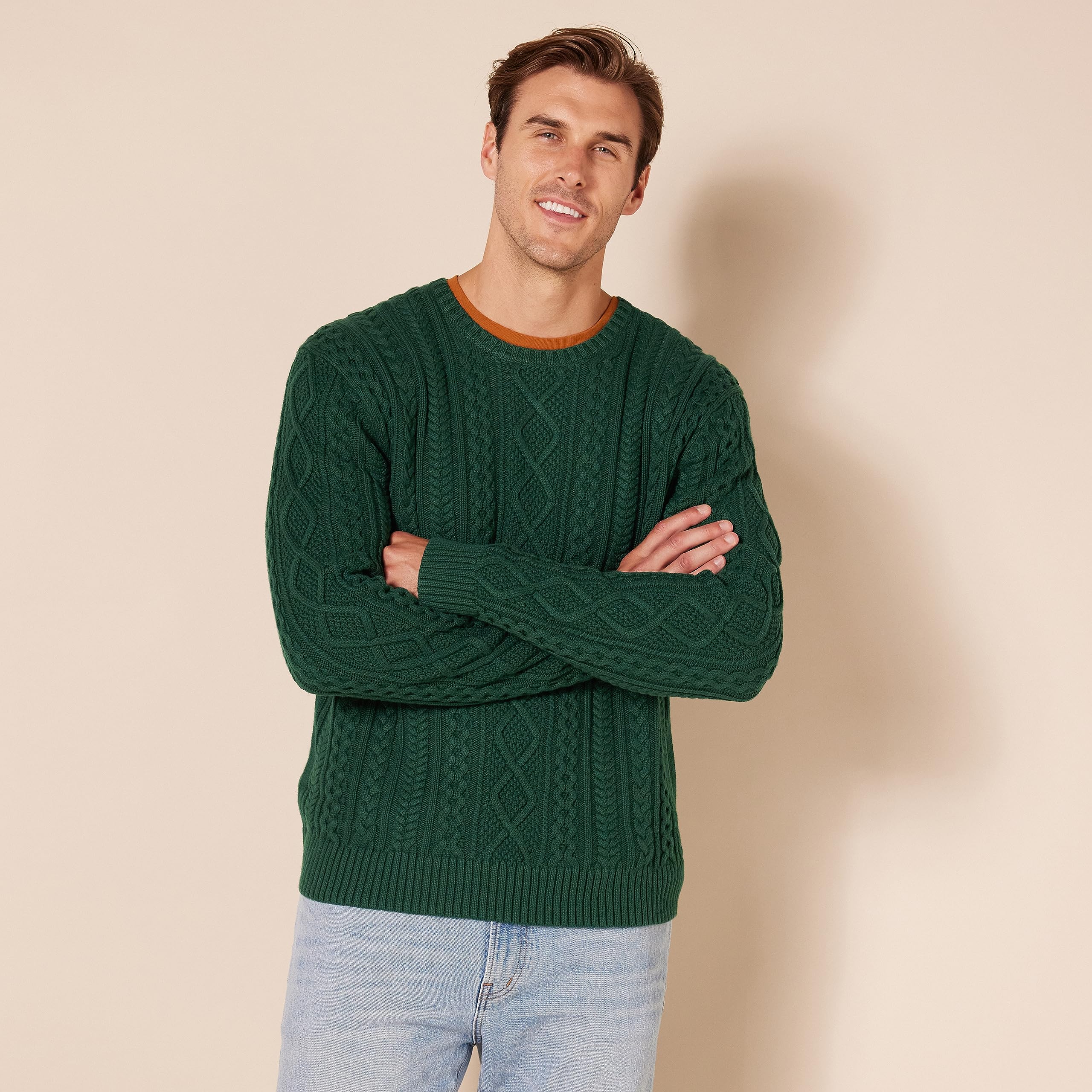 Amazon Essentials Men's Long-Sleeve 100% Cotton Fisherman Cable ...
