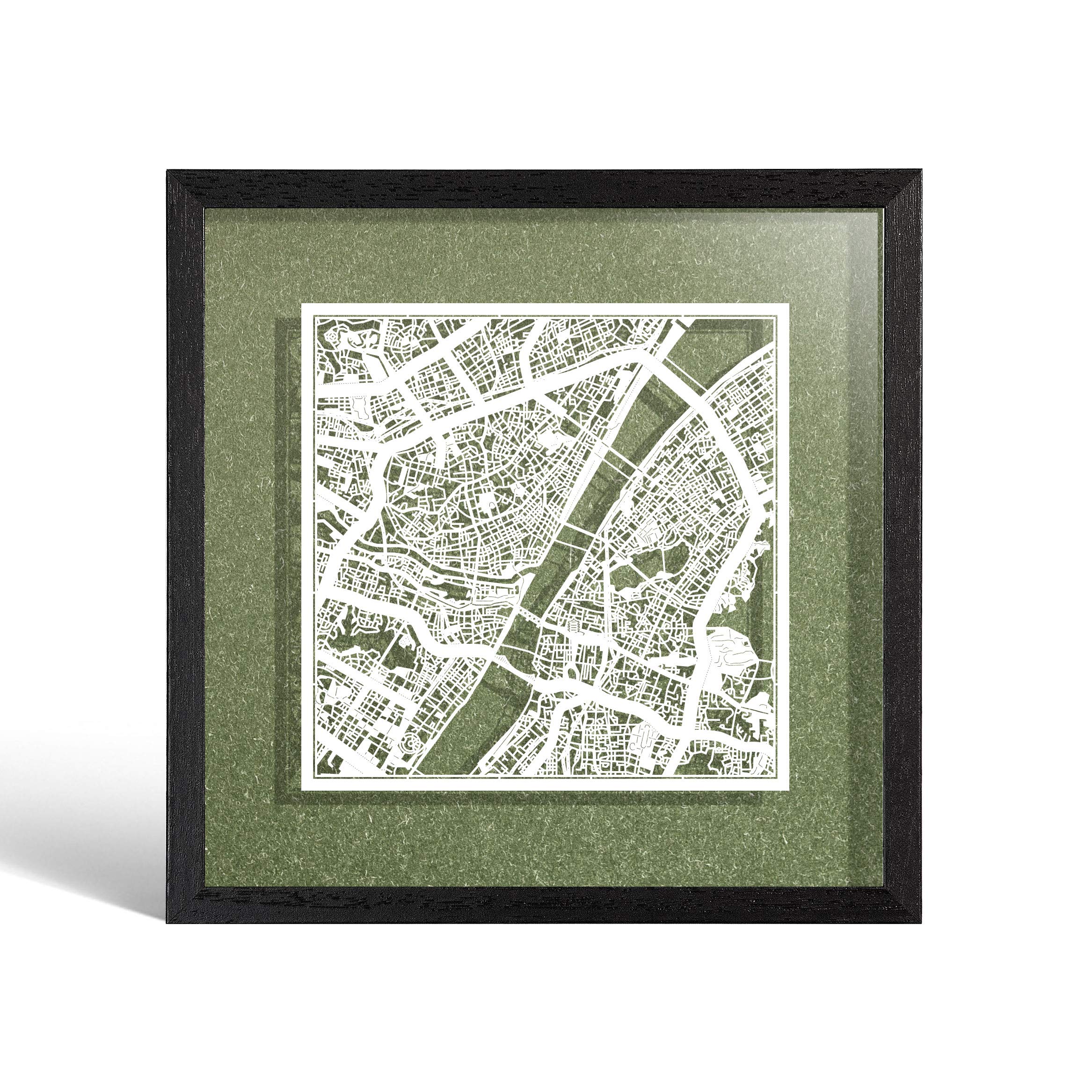O3 DESIGN STUDIO Wuhan Paper Cut Map framed, White map, Black frame, 9x9 inches, Gift Boxed, 4 background color, self-changing, Paper Art — image 1
