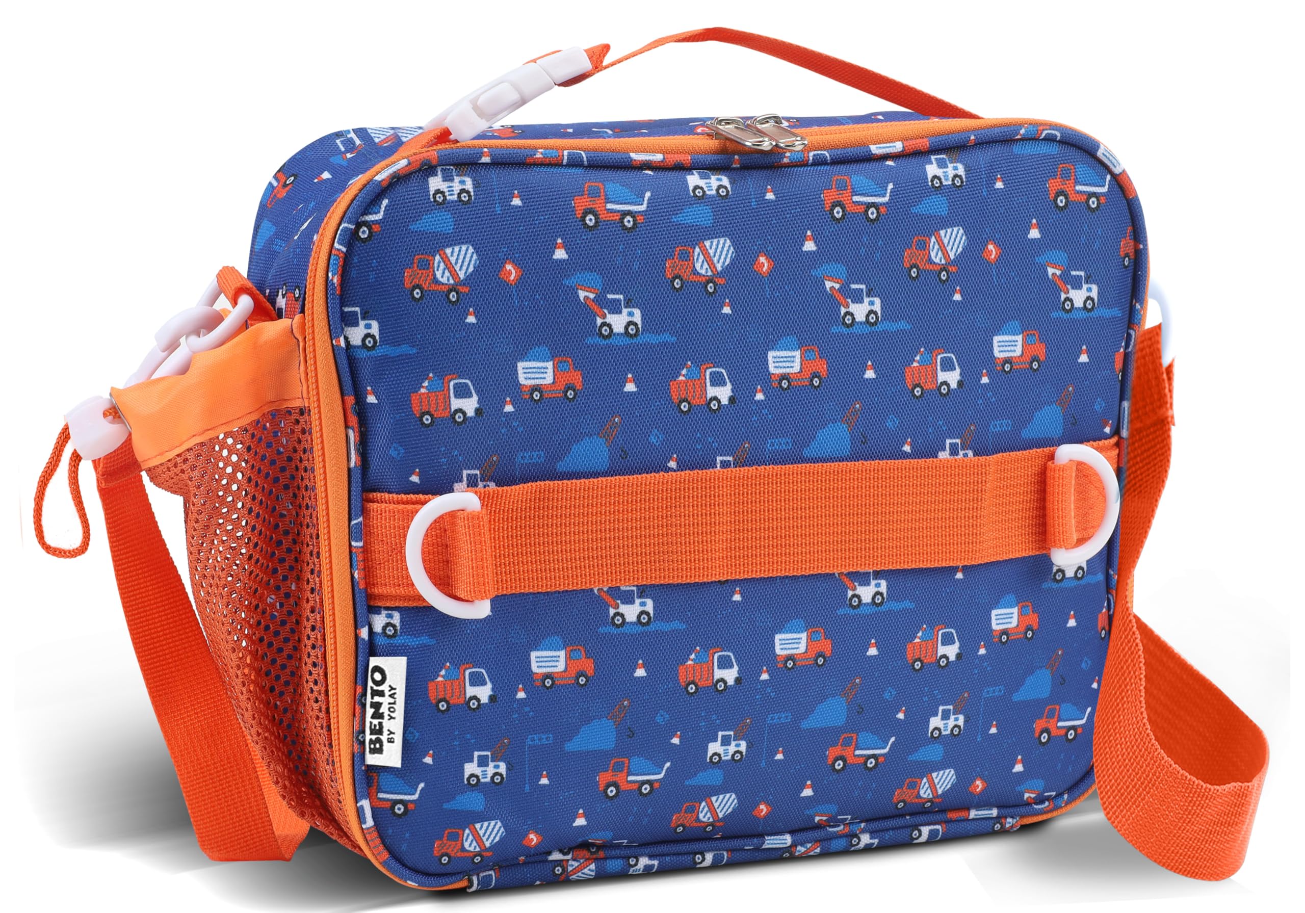 YOLAY Bento Lunch Bag for Kids with Insulated Walls That Keeps Your Lunch, Fruits, Snacks and Meals Warm & Fresh, Holds Lunch Box, Water Bottle and other Meals - Trucks, Standard