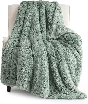 Bedsure Faux Fur Fluffy Sherpa Blanket Couch Throw Sage Green 50"x60"