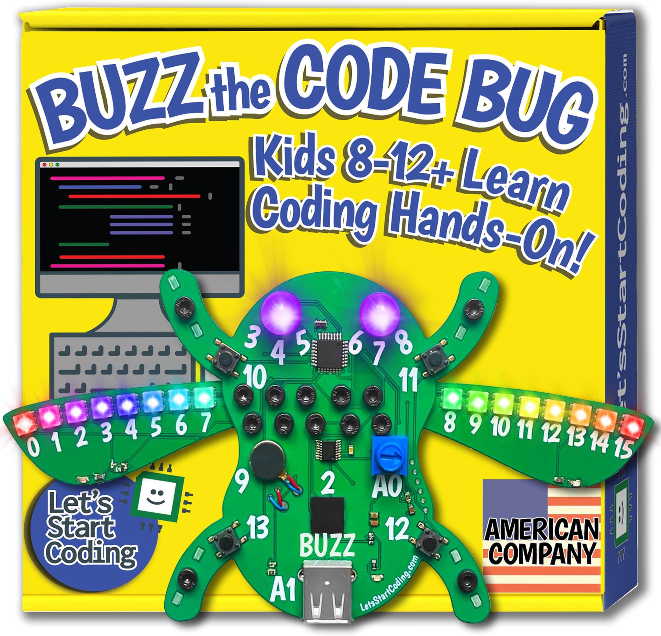 Buzz The Code Bug - Coding & STEM Toy for Kids 8-12+ from Let's Start Coding - Designed in The USA - Great Gift for 2026 - Kids Code Buzz's Features and Interactions While Learning C++