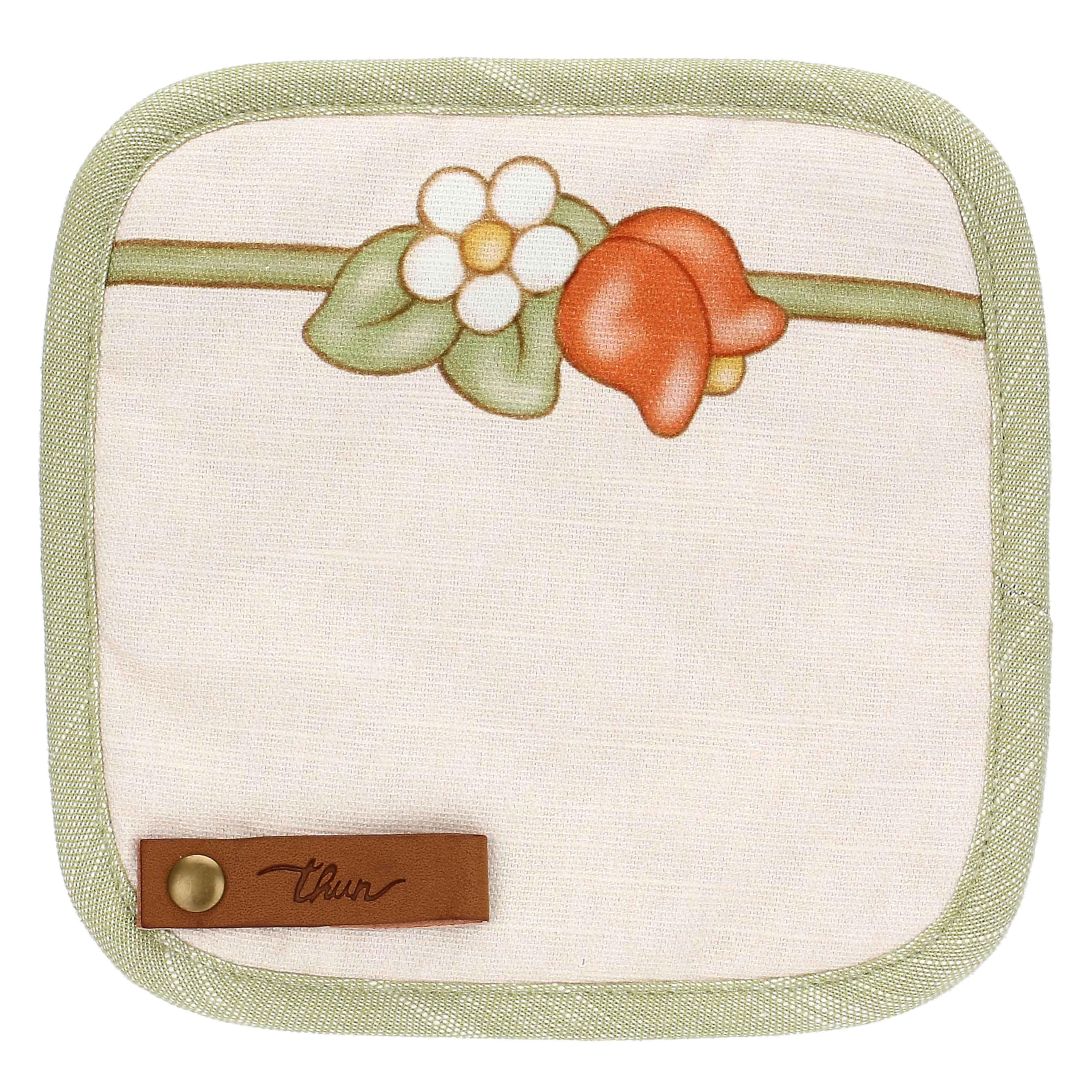 THUN Set presina, guantone, grembiule con scatola, 100% cotone, imbottitura 100% poliestere, fodera in tessuto TNT, Collezione Country Bloom, 19,5 x 19,5 cm