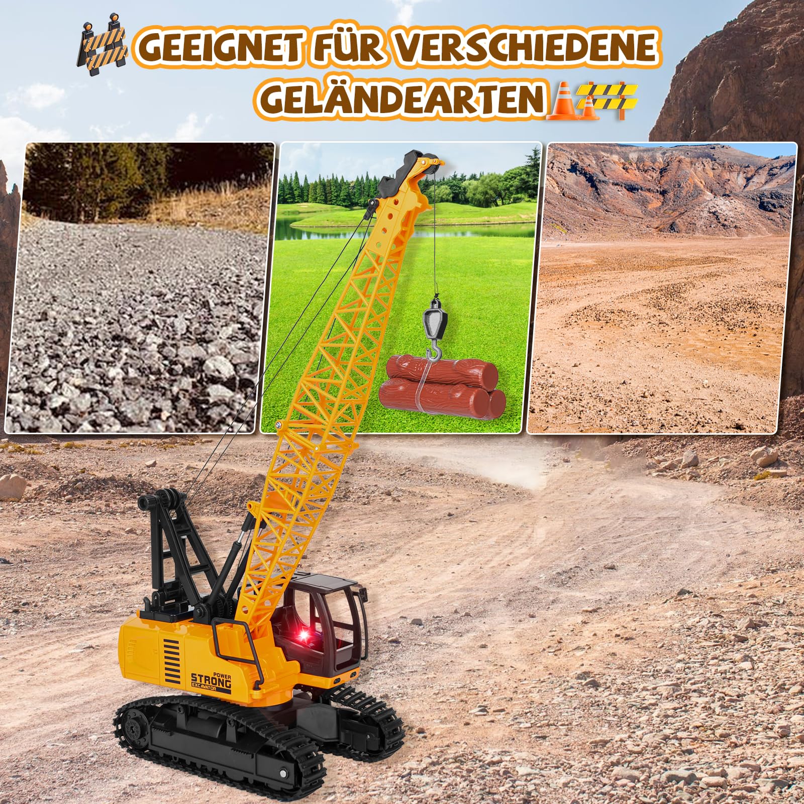 Charmofun Kran Spielzeug, Ferngesteuerter Spielzeugkran mit 12 Kanälen, 2,4G RC Kran mit Lichtern und Geräuschen Realistischer, Weihnachten Kindertag Geburtstag Geschenke für Kinder
