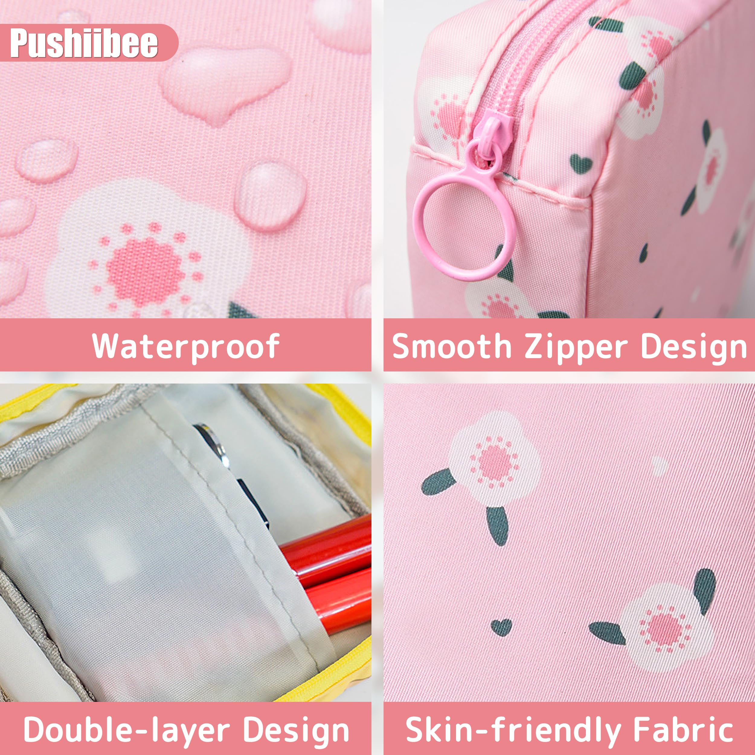 Pushiibee Bolsa para Compresas, 6 Piezas Neceser Menstrual para Mujer, 2 Estilos Estuche para Compresas y Tampones Mini Bolsita con Cremallera para Viaje y Uso Diario — view 3