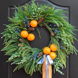 Norfolk Pine Wreath 24 Inch Real Touch Christmas Wreaths for Front Door with Faux