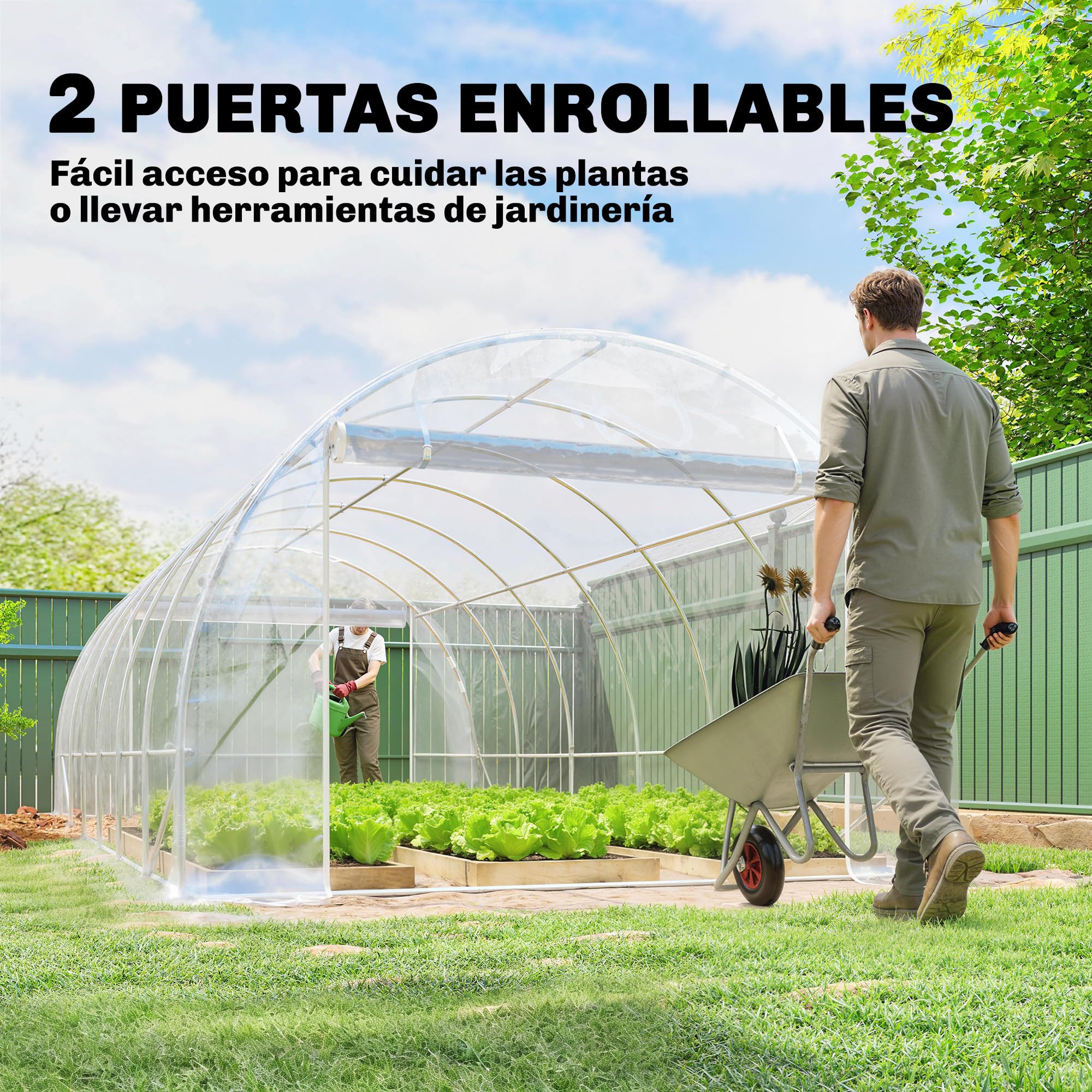 Outsunny Invernadero de Exterior 6x3x2 m Anti-UV Impermeable Transparente | Invernadero de Túnel, 2 Puertas Enrollables, Marco de Acero Galvanizado, Cubierta de PE 150g/m², para Cultivos