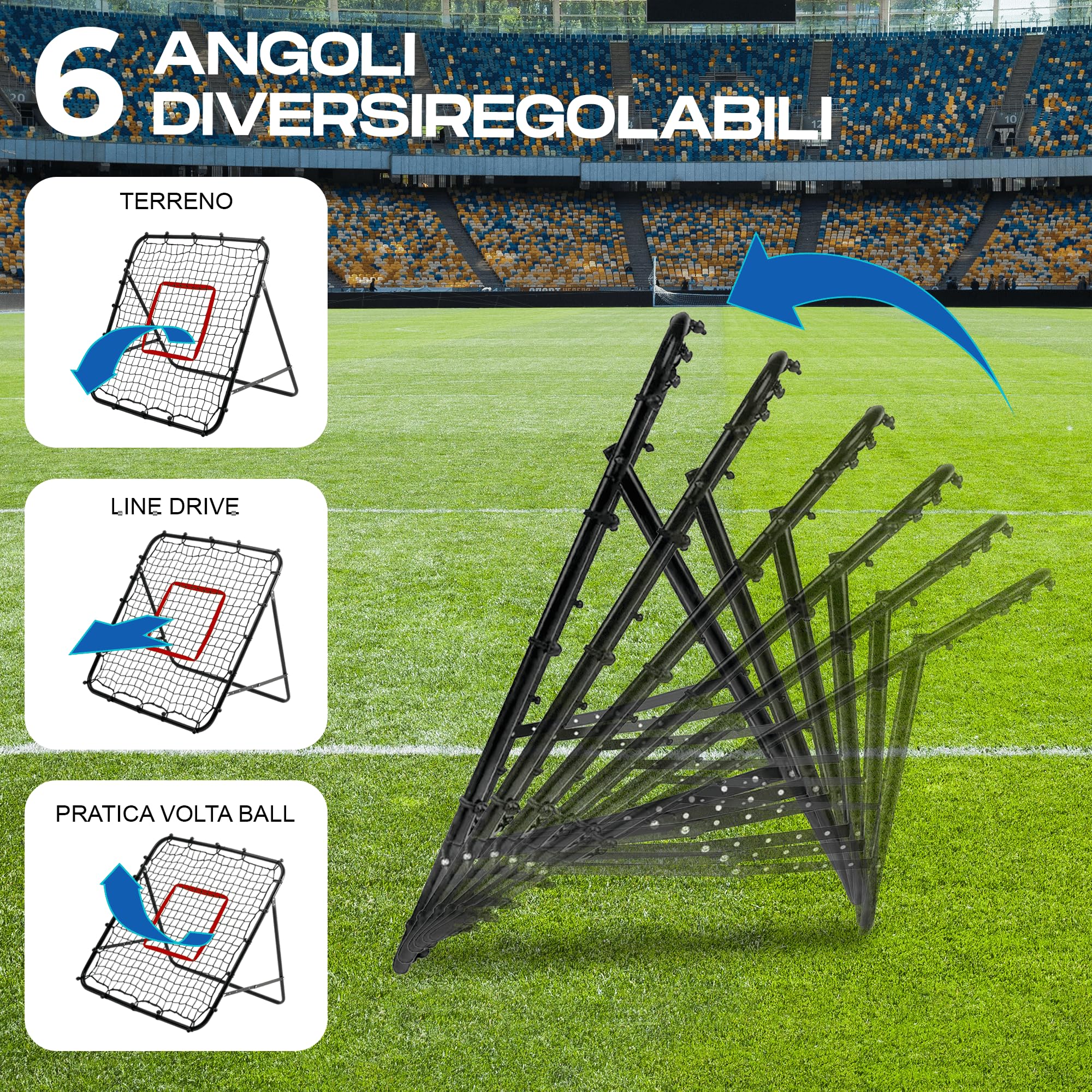 Volleyball Rebounder Net with 6 Adjustable Angles - Steel Frame Volleyball Net for Backyard Soccer Baseball Softball Lacrosse - Soccer Rebounder Set for Hitting Serving Passing Spike Practice