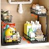 Under Sink Organizer, Under Sink Organizers and Storage, 2-Tier Pull Out Under Cabinet Organizer Storage Shelf, Metal Frame, Height Adjustable Rack for Bathroom Kitchen Pantry