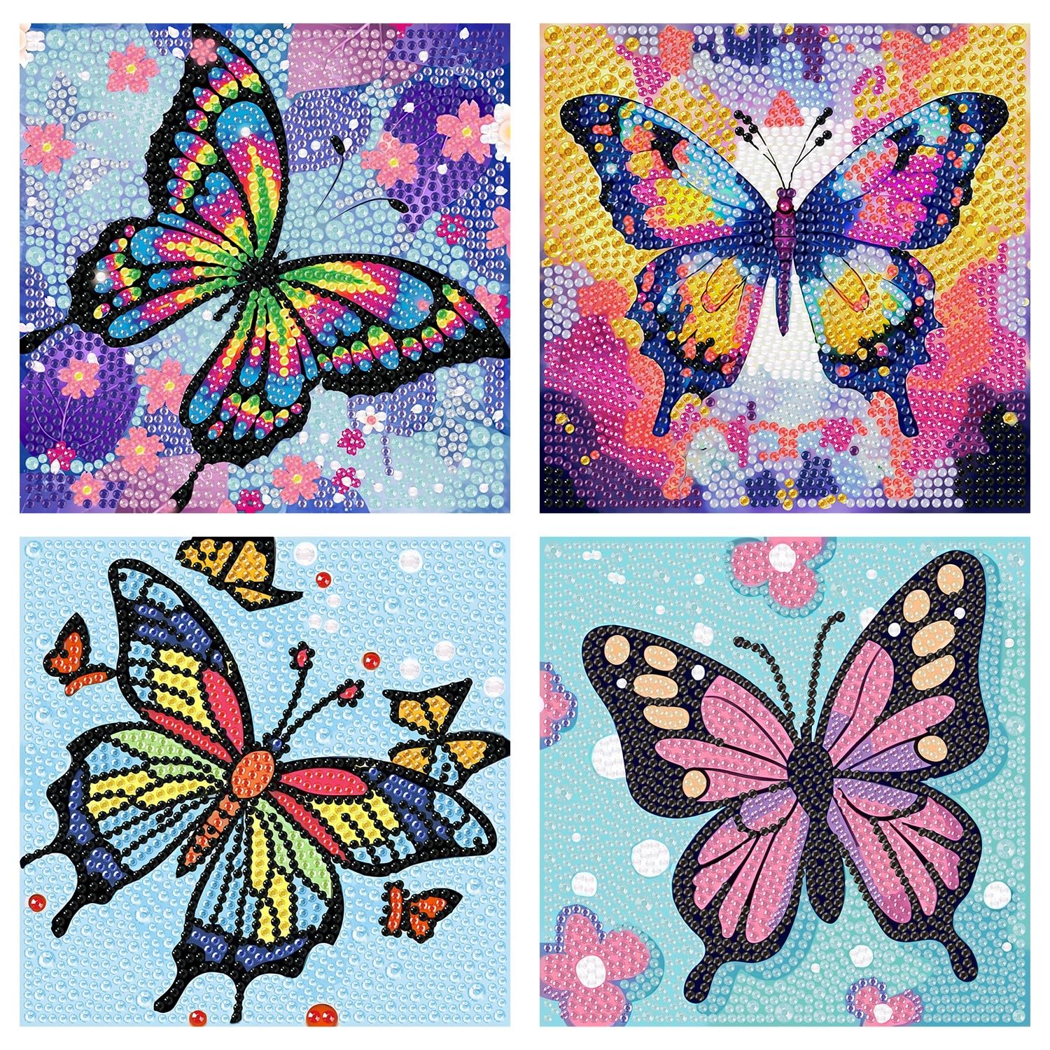 Reivworl 4 Packs Butterfly Diamond Art Kits for Kids, Butterfly Diamond Painting Kits for Kids, Gem Painting Kit for Home Wall Decoration 6x6 Inch