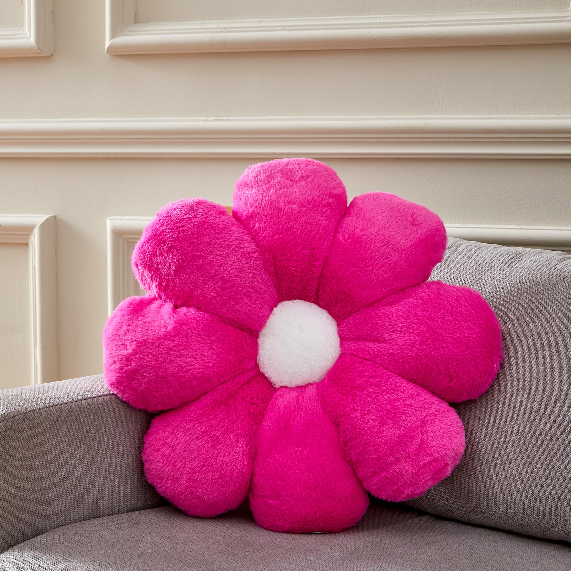 Cojín decorativo con forma de margarita rosa profundo de 17.7 pulgadas para niños, adolescentes, adolescentes y niñas.