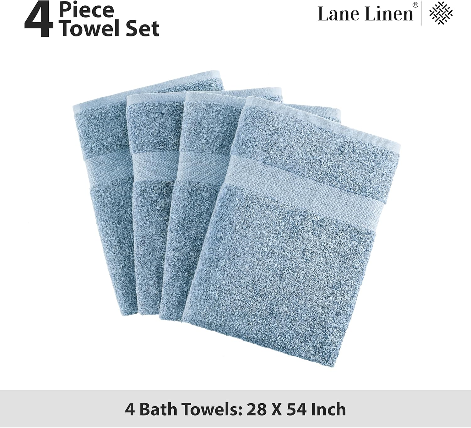 LANE LINEN 100% Ring Spun Cotton 4 Pack Bath Towels (28"x54") - Home Essentials Bathroom Towels Set - Quick Dry, Super Soft & Absorbent Bath Towels - Machine Wash in Cold Water - Cerulean Blue - Image 5
