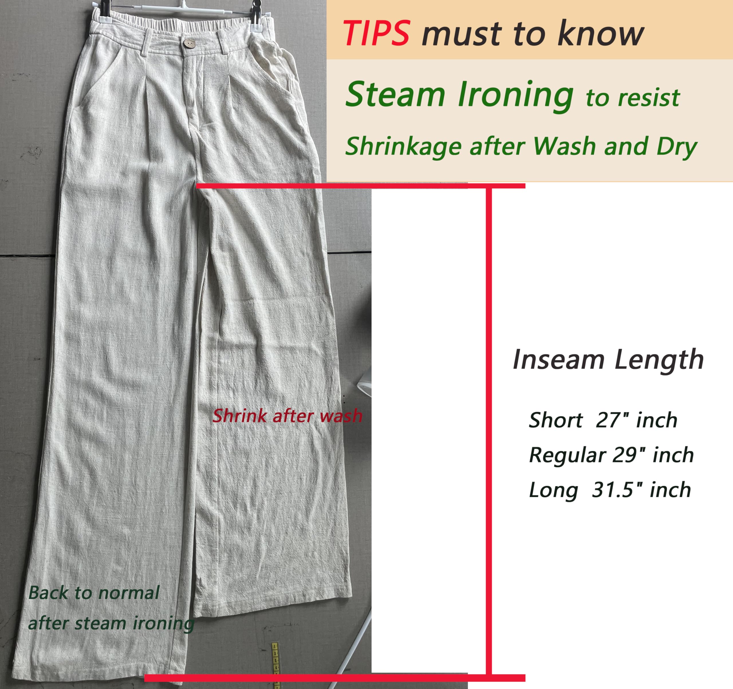 Fakanhui Pantalon habillé en lin pour femme - Pantalon de travail décontracté d'été - Jambe large - Pantalon droit en coton et lin