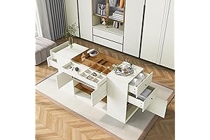 Wooden Walk-In Closet Center Island with Glass Display Shelves and Drawers