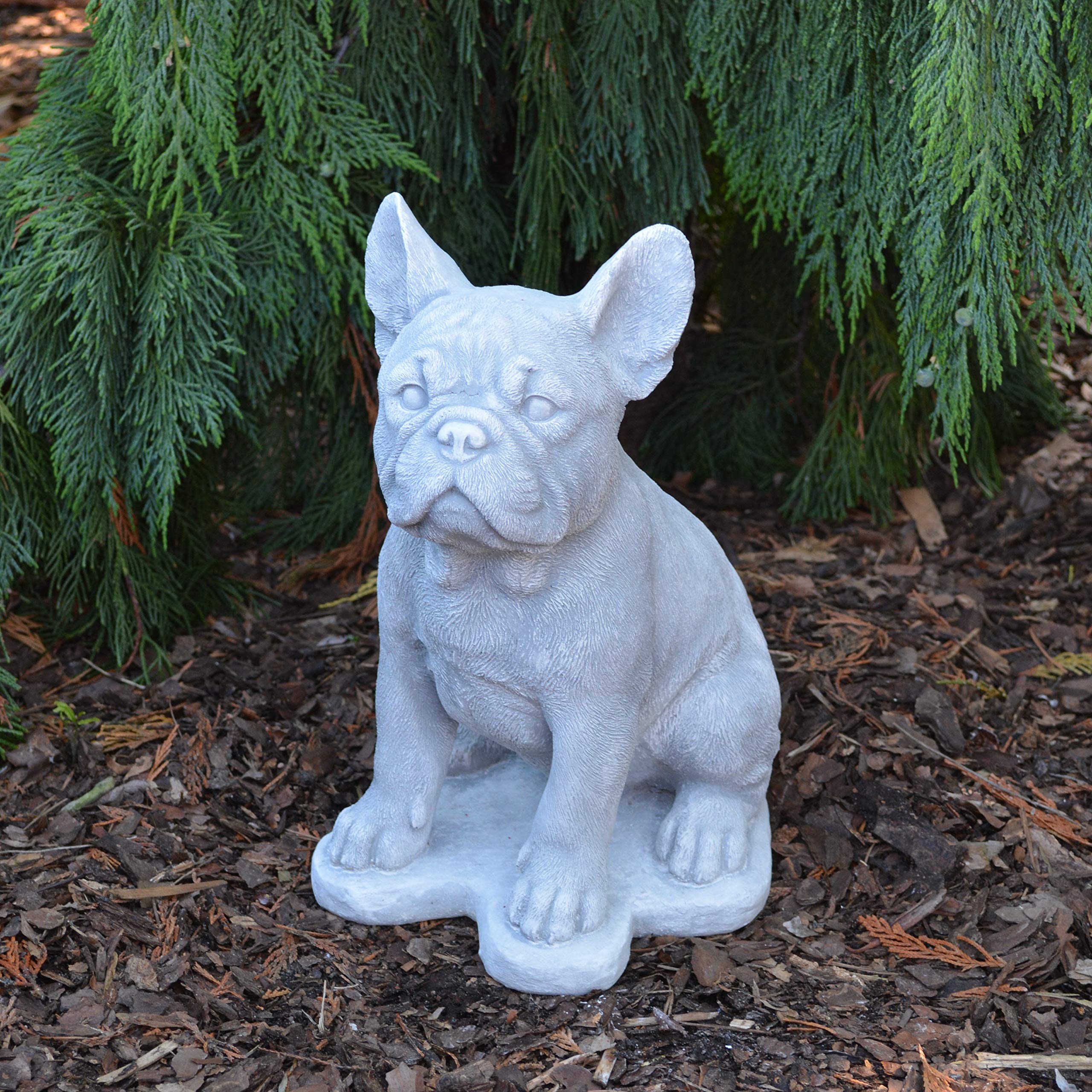 gartendekoparadies.de Cane Bulldog francese, statuetta in pietra, altezza 31 cm, 9 kg, grigio, antigelo in pietra grès per esterni