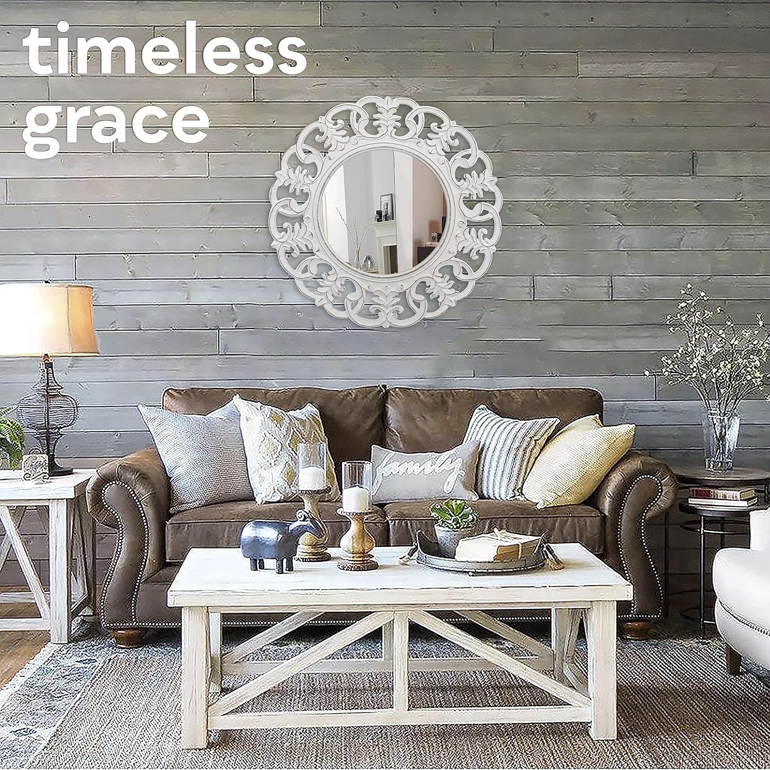 JFY Designs Wall & Accent Mirror Wall Décor - Vanity Mirror with Engineered Wood Frame, Boho Farmhouse Wall-Mounted Mirrors for Bathroom, Entryway, Living Room