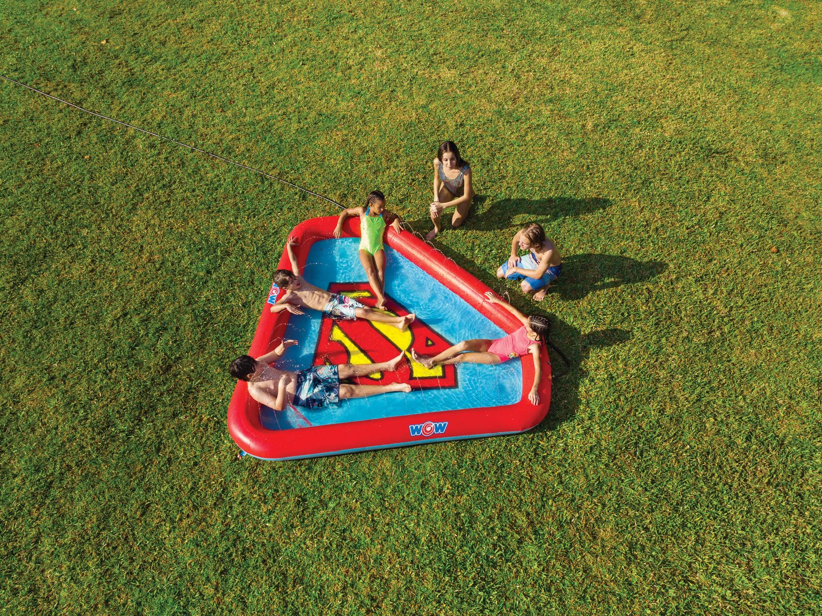 WOW Sports - Superman Inflatable Splash Pad for Kids - Outdoor Summer Toys for Toddlers - Built-in Adjustable Sprinkler