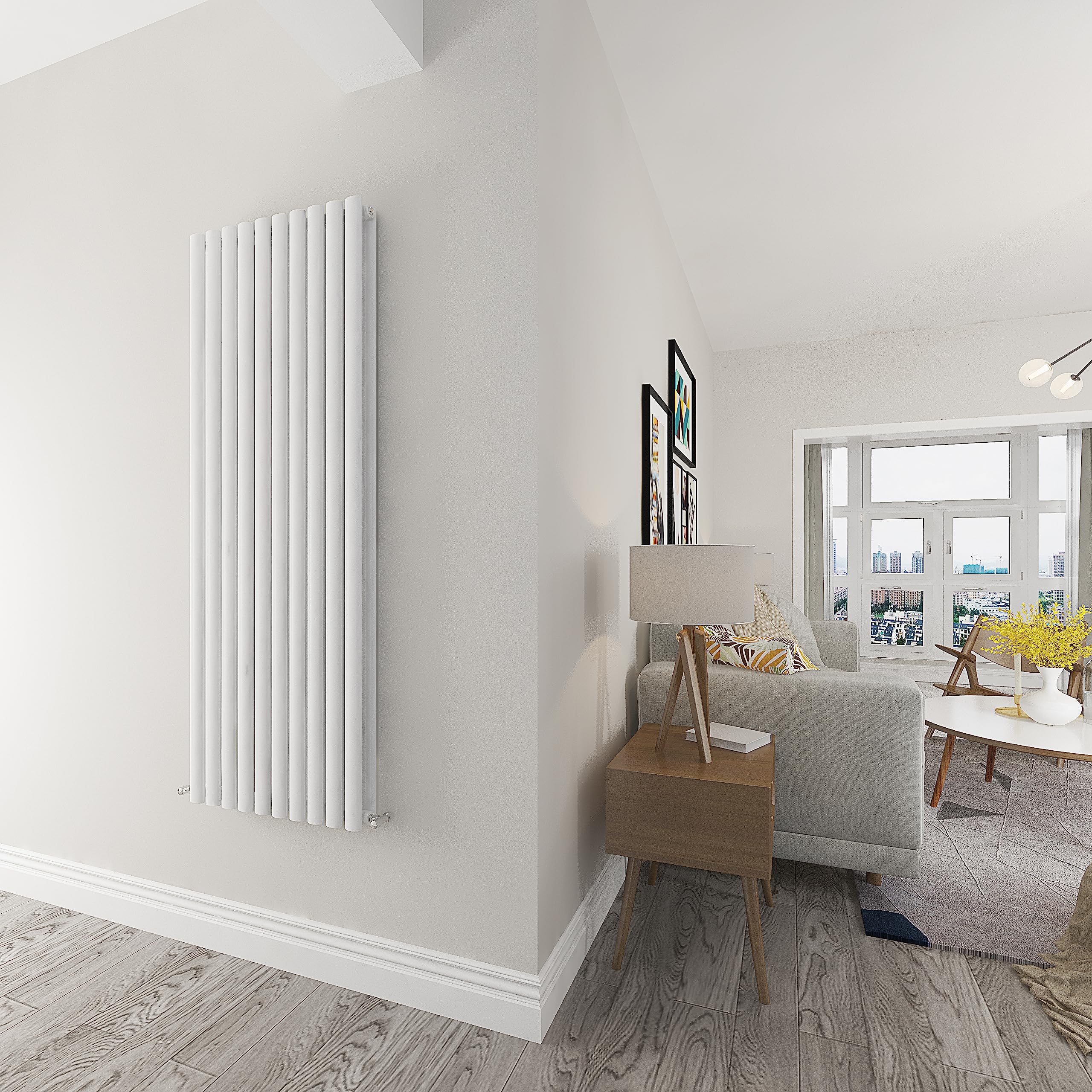 Skybathroom | 1600x590mm Vertical White Oval Double Panel Tall Upright Central Heating radiator