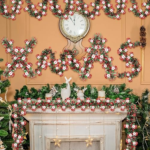 Miniatura 6 de XunYee Guirnalda de oropel de Papá Noel de Navidad de 98 pies, decoración de guirnalda metálica roja y verde, adorno de alambre brillante para
