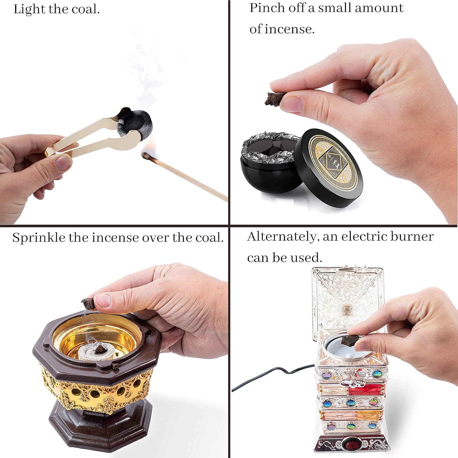 AM Incense Burner Frankincense Resin - Luxury Chalice (Bronze) and Ateeq Bukhoor Incense (100gm) Bundle