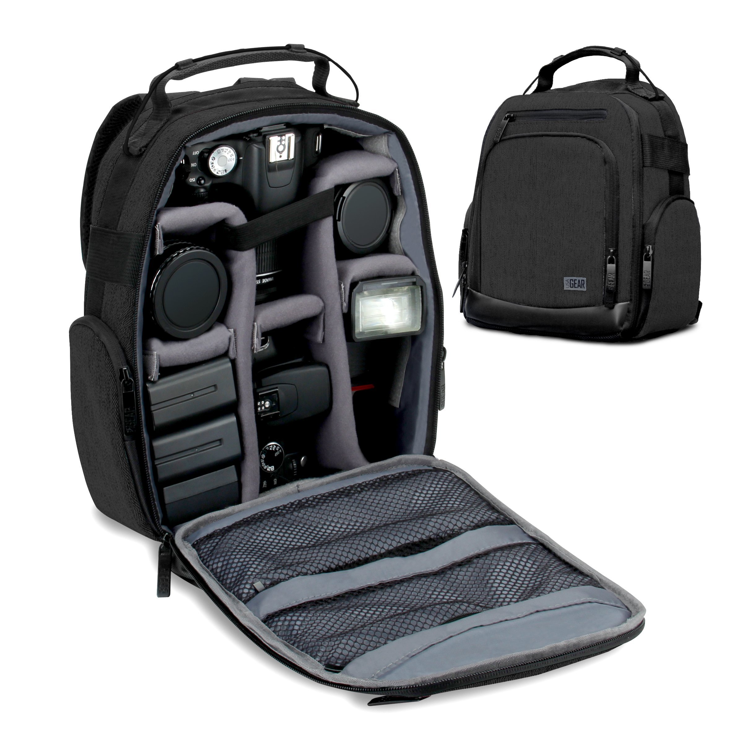 USA Gear Mochila para Cámara DSLR con Divisores Personalizables, Fondo Resistente y Respaldo Cómodo - Compatible con Canon, Nikon, Sony y más
