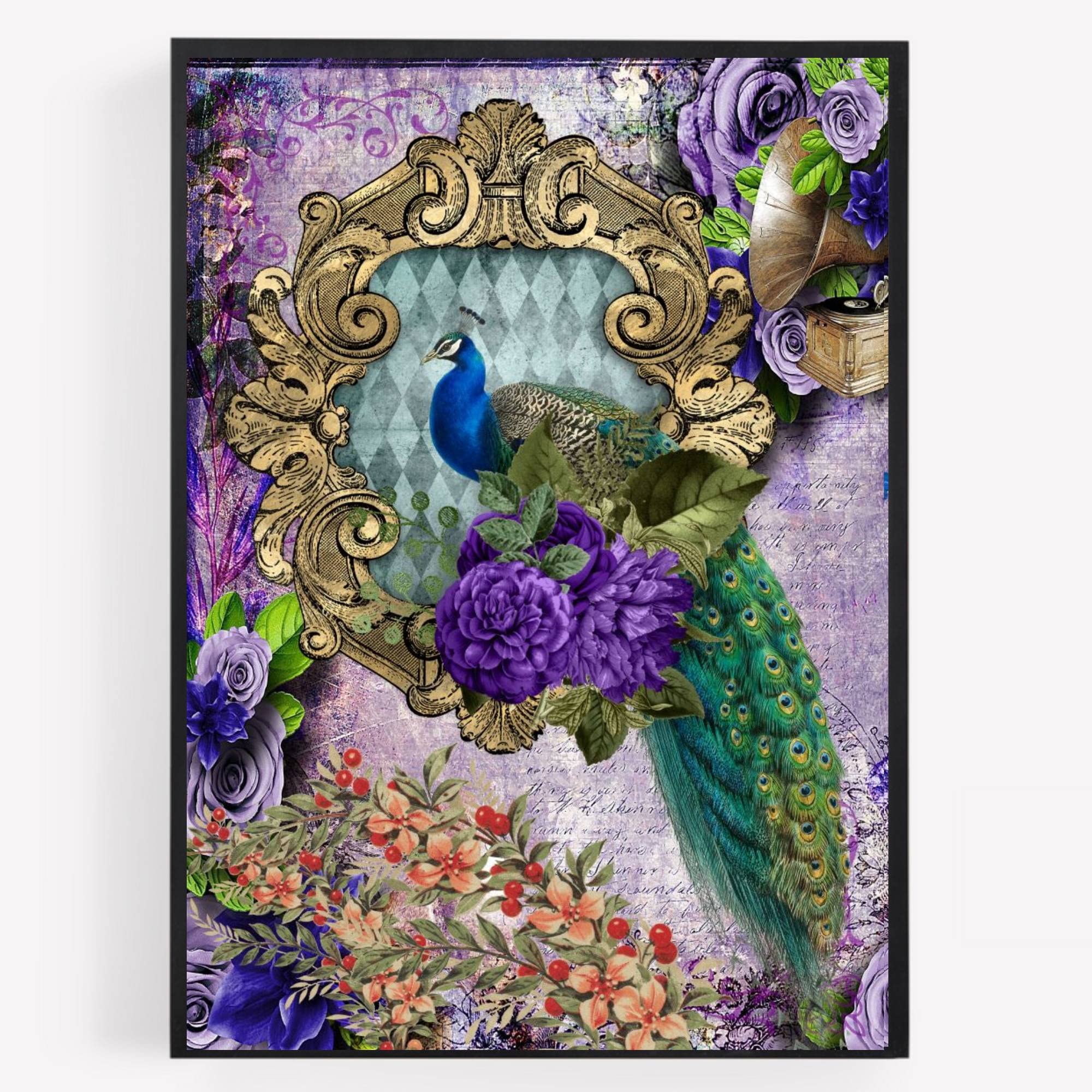 gfc vintage style peacock Print Picture Poster Wall art UNFRAMED purple art deco 3 a4
