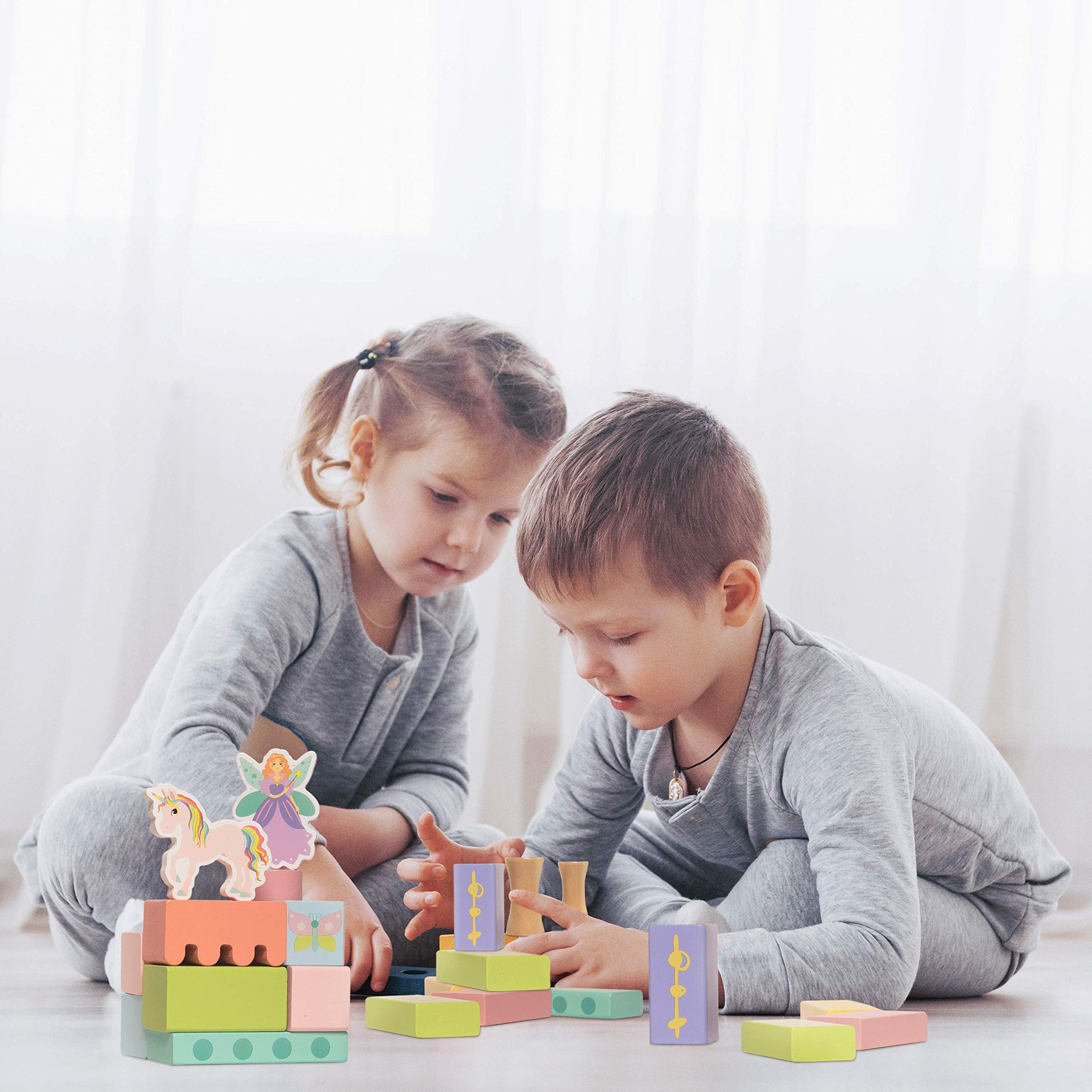 Amazon | Cheetoys 大型木製ブロックセット 80個 – 女の子のおとぎ話の