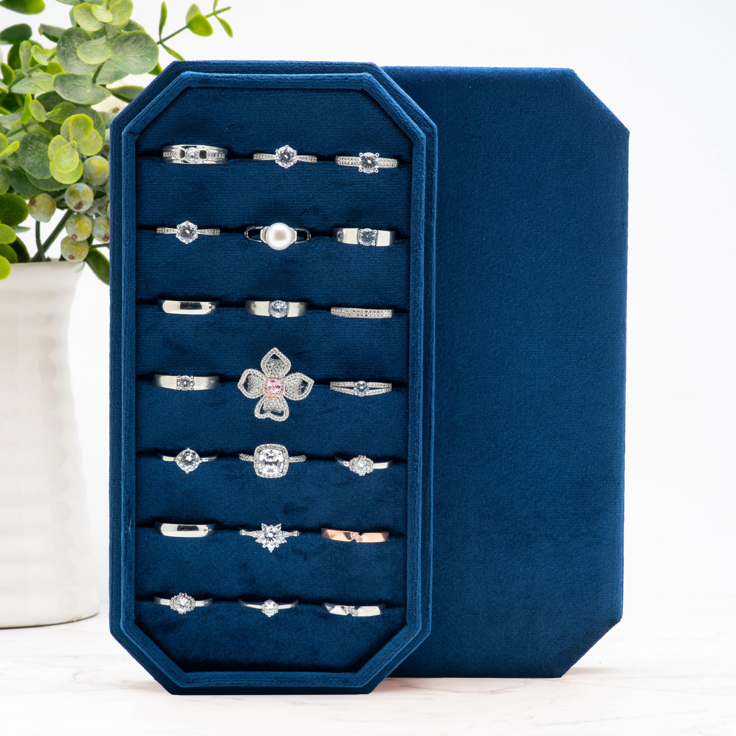 Velvet Ring Organizer Display Tray Jewelry Box Earring Holder Case for Wedding Birthday Christmas Day (): Dark Blue
