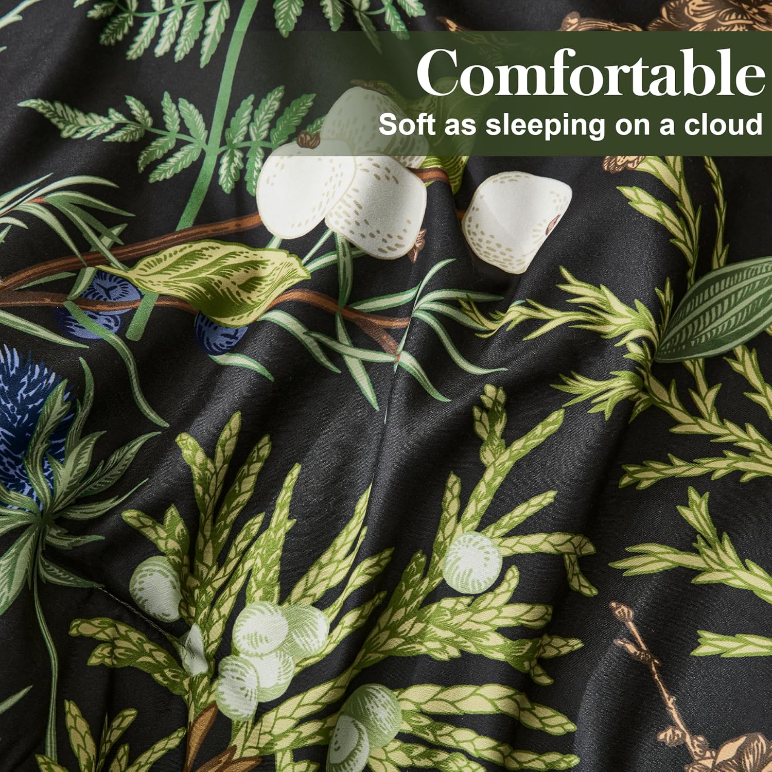 King Comforter Set - 3 Pieces Botanical Bedding Comforter Set, 1 Soft Green Plant Flowers Comforter (104"x90") and 2 Pillow Shams(20"x36") Ultra-Soft Comfort Suitable for All Seasons - Image 5