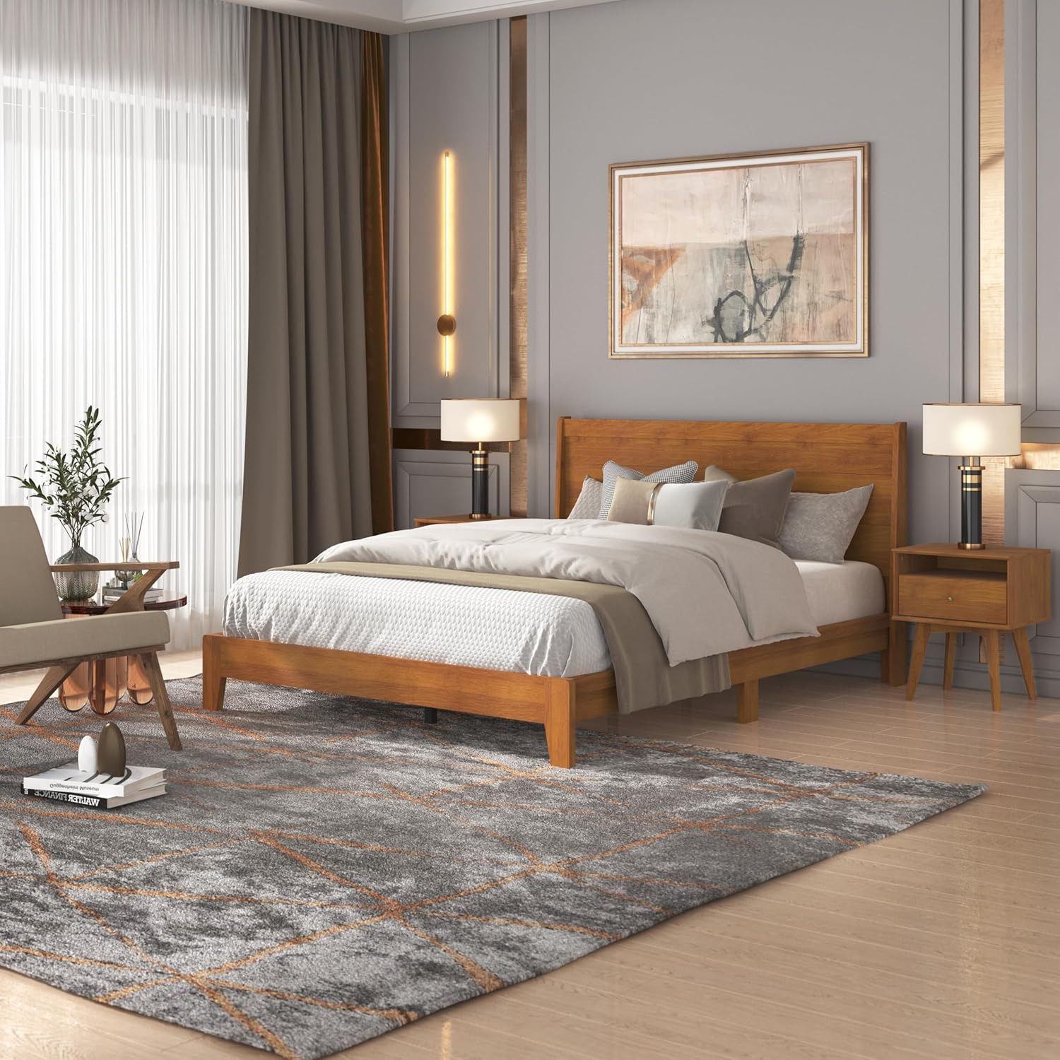 Close-up of Galano Abby Serene bed frame headboard.