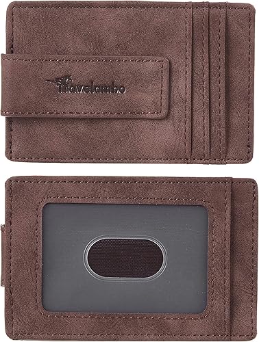 Miniatura 3 de Travelambo Portamonedas con clip para el dinero para hombres, cartera de cuero delgada minimalista, titular de tarjeta con bloqueo RFID