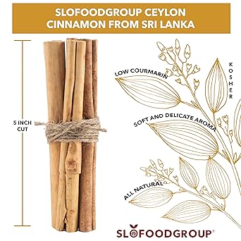 Slofoodgroup Ceylon Cinnamon Sticks - Pure Ceylon Cinnamon Quills 5 Inch Cut Cinnamon Spice from Sri Lanka, True Cinnamon - Cinnamomum Verum, 1 OZ.