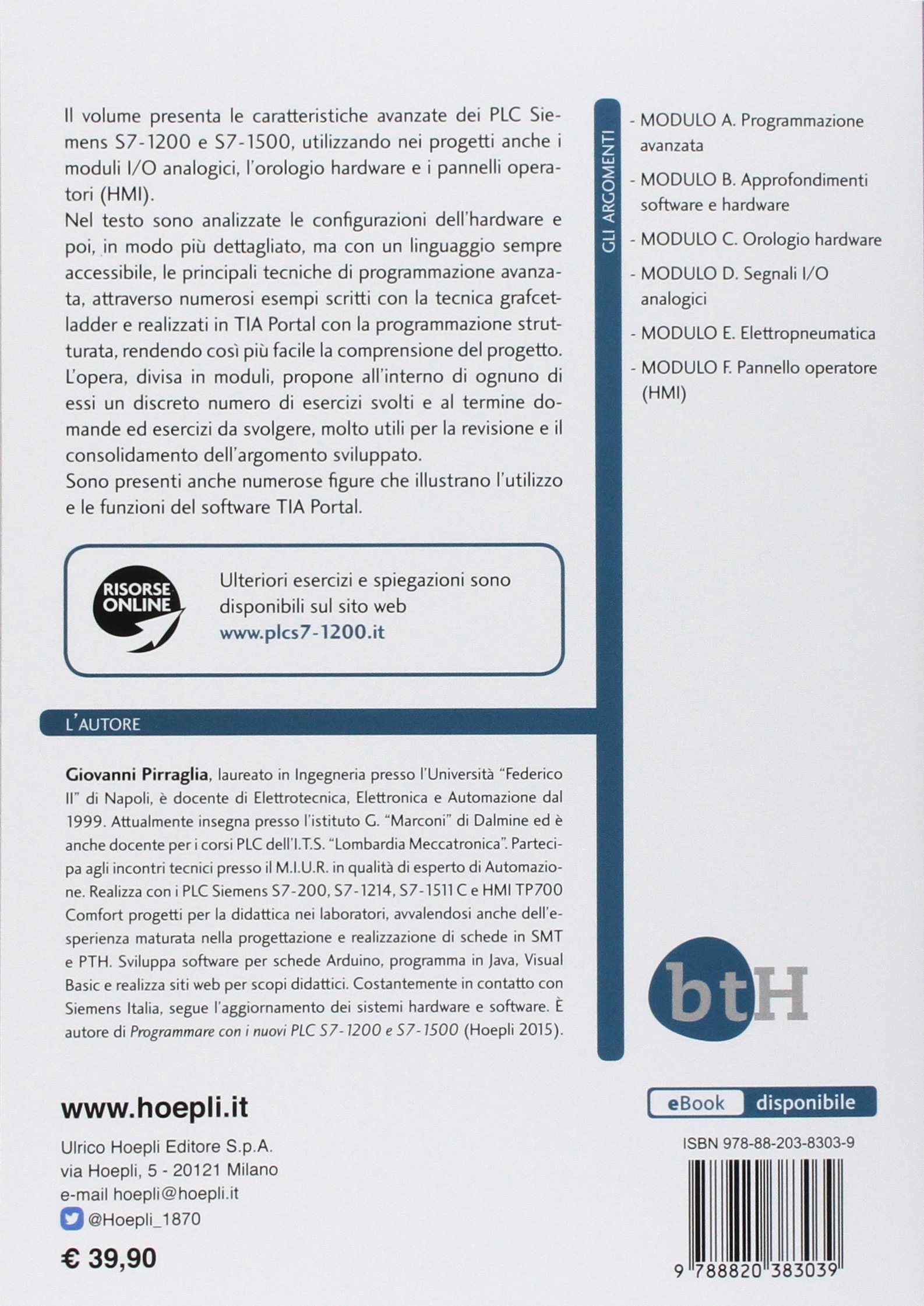 Programmazione avanzata con PLC S7-1200/1500, HMI, I/O analogici e orologio HW