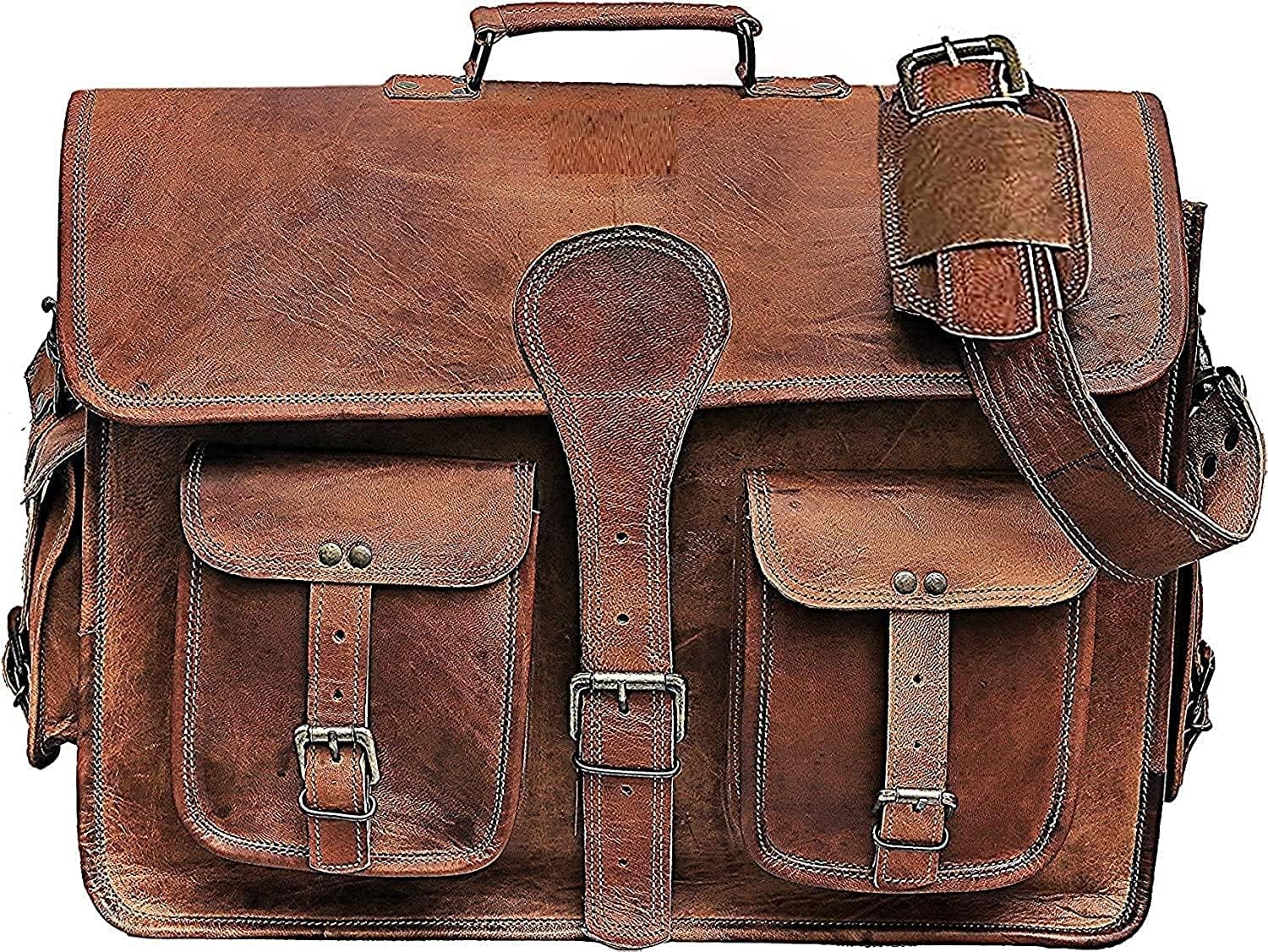 Handmade Laptop Bag Office Briefcase 18" Satchel Vintage Style Unisex Messenger Cross Body Bag