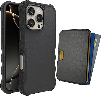 Smartish iPhone 16 Pro MagSafe Case + MagSafe Wallet Bundle - Gripzilla+Side Hustle + Magnetic Protective Armor Grip Case & Stick-on MagSafe Wallet - Black Tie Affair