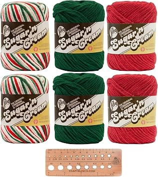 Variety Assortment Lily Sugarn Cream Yarn 100% Cotton Solids and Ombres Holiday Bundle 6-Pack Medium #4 Worsted