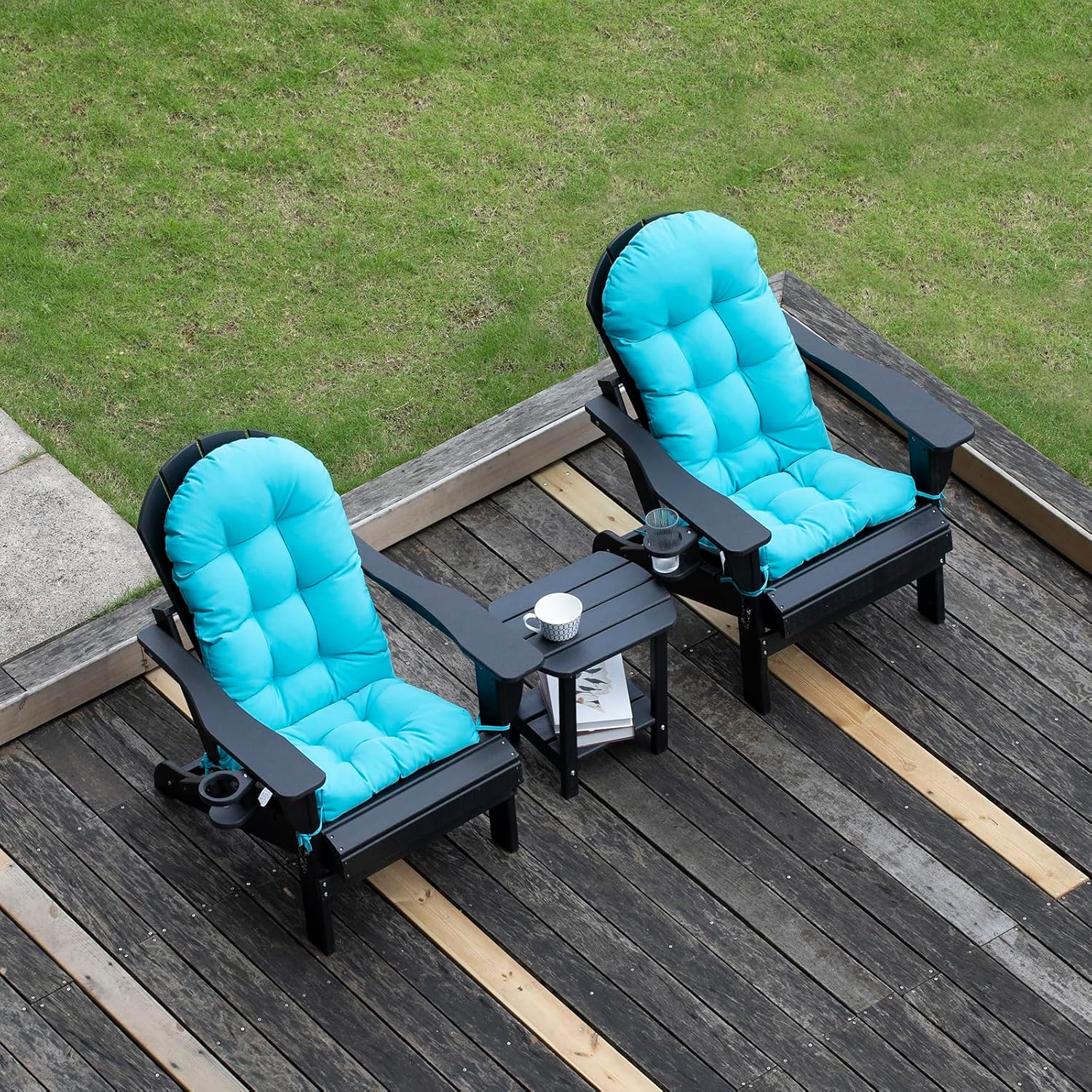 nalone 2 Pack Adirondack Cushion Rocking Chair Cushions High Back Adirondack Chair Cushion with Ties Patio Cushions for Outdoor Furniture (2 Pack, Blue)