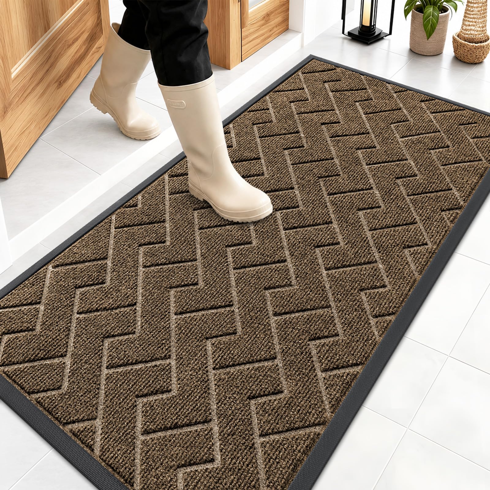 OLANLY Front Door Mat Outside 47x23, All-Season Absorbent Rubber Doormat
